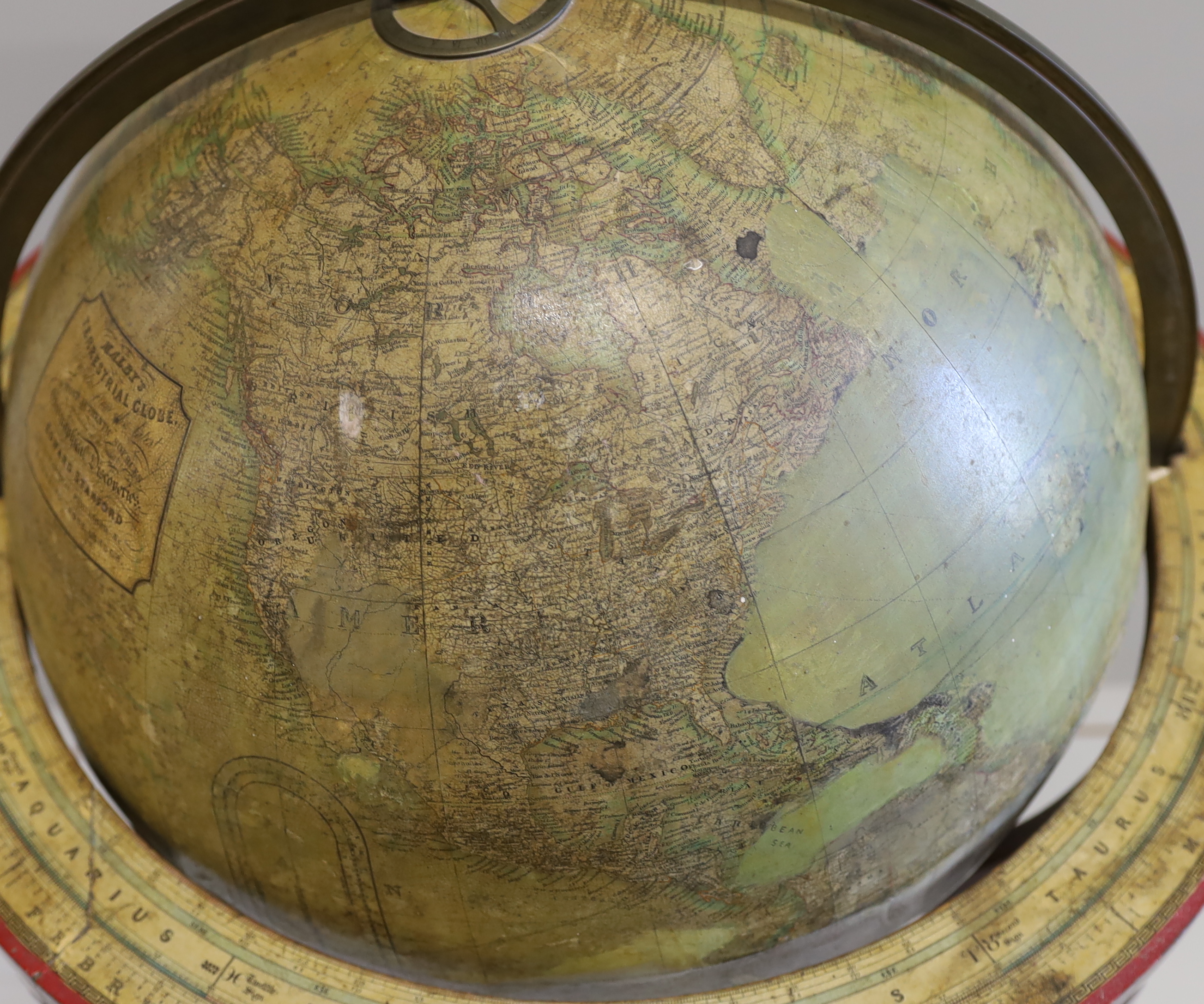 A 19th century Malby 18 inch library globe on stand